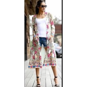 Wonderland by Orange Medium Long Sleeve‎ Floral Kimono Cardigan Duster Boho
